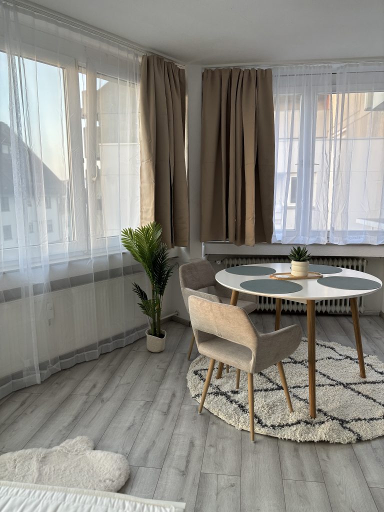 Wohnbereich im möblierten Apartment Sindelfingen mit Esstisch